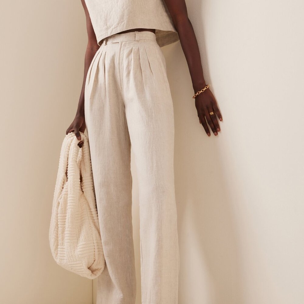 Posse Louis Pleated Linen Wide-Leg Trousers (S)